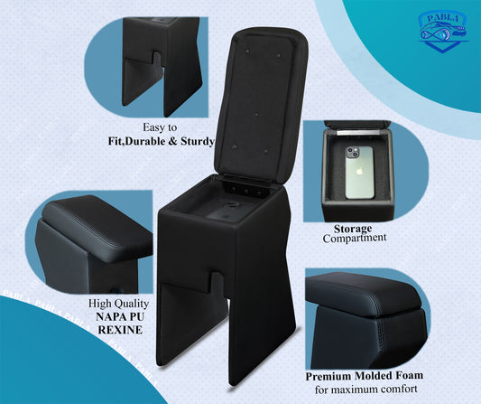 PABLA Car Center Armrest compatible with NEXA OLD BREZZA 2016-2022, S-CROSS, GRAND VITARA, TOYOTA HYRYDER , Black, Premium Comfort Padding, Spacious Storage Compartment, Easy Installation