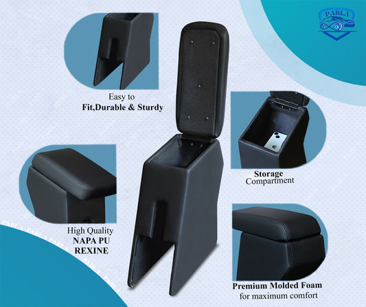 PABLA Premium Comfort Padding, Spacious Storage Compartment, Easy Installation Car Armrest With Storage For Swift 2011-2023,Eon Old Dzire/Dzire Tour/Celerio/Ritz,SX4/Ignish/TATA Vista/Manza/Zest/Bolt/Amaze,Mobilio,Brio,BRV(Black)