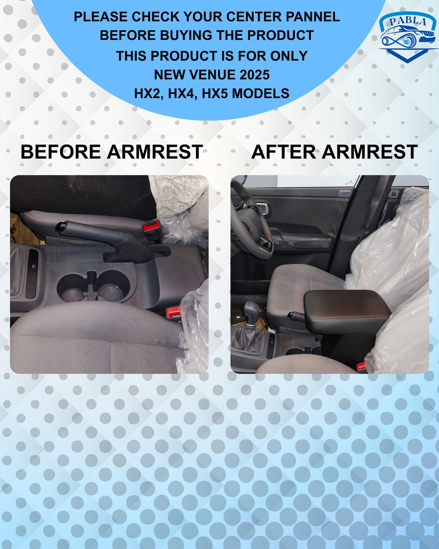 PABLA Car Center Armrest compatible with Hyundai New Venue 2025 HX2, HX4,HX5 Series, Black, Premium Comfort Padding, Spacious Storage Compartment, Easy Installation