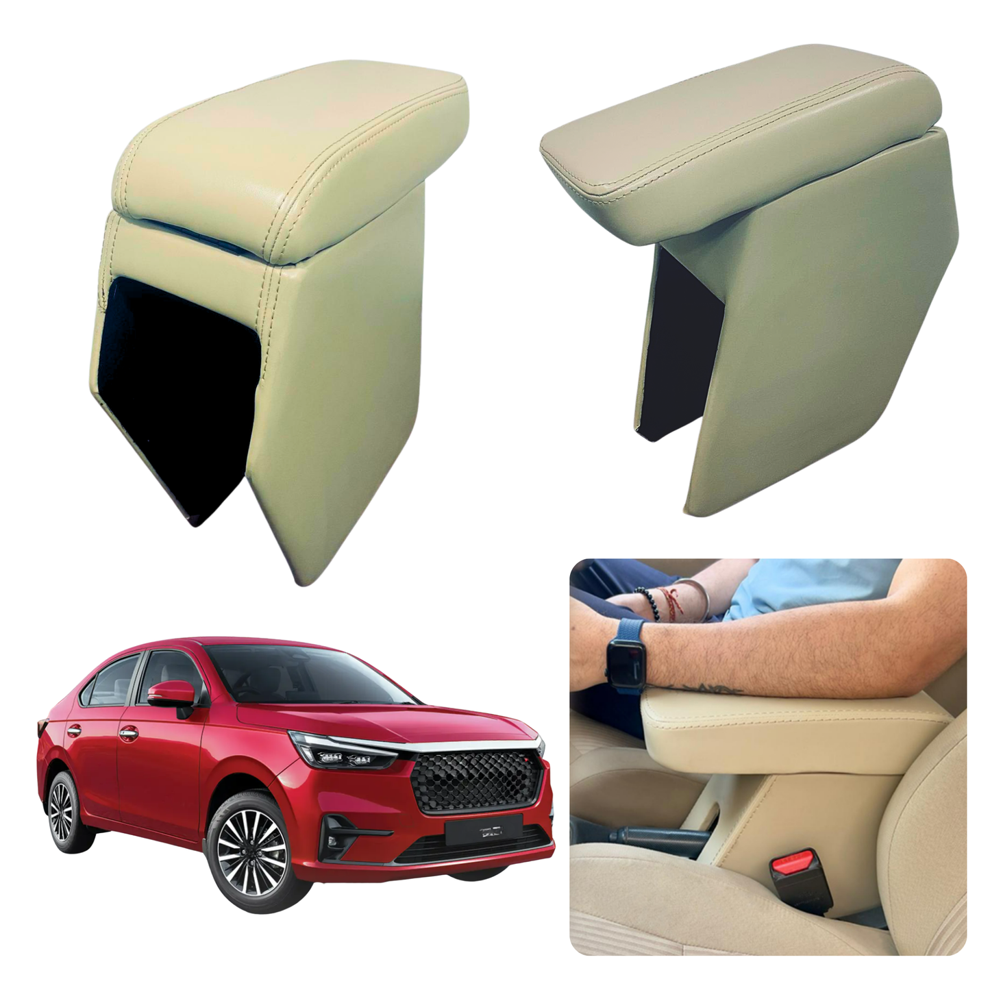 PABLA Car Center Armrest compatible with HONDA New AMAZE 2025-26 (V,VX,ZX,MODELS) BEIGE, Premium Comfort Padding, Spacious Storage Compartment, Easy Installation