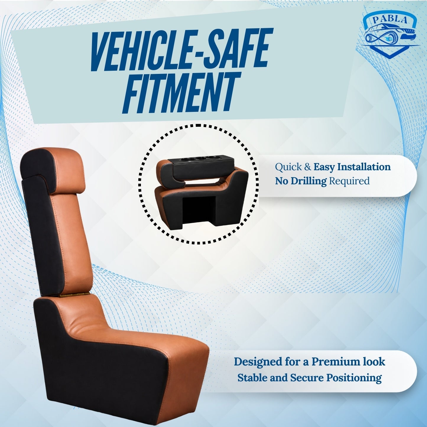 Pabla Wooden Car Center Seat & Premium Convertible Armrest with 2 Bottle and Mobile Holder COMPATABLE WITH INNOVA CRYSTA 2016-2025 (Black and Tan)