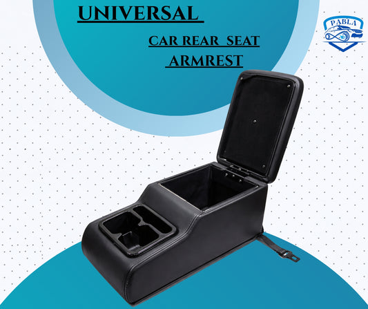 PABLA New Universal Car Rear Seat Armrest with Two Bottle Holder Premium Comfort Padding, Spacious Storage Compartment, Easy Installation Full Black Color