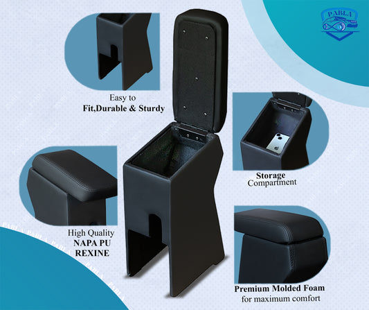 Pabla 2.0 High-End Car Center Armrest with Storage Compartment and Ultimate Comfort for TATA PUNCH (Not For Punch.ev) (Black Color)Premium Comfort Padding, Spacious Storage Compartment, Easy Installation