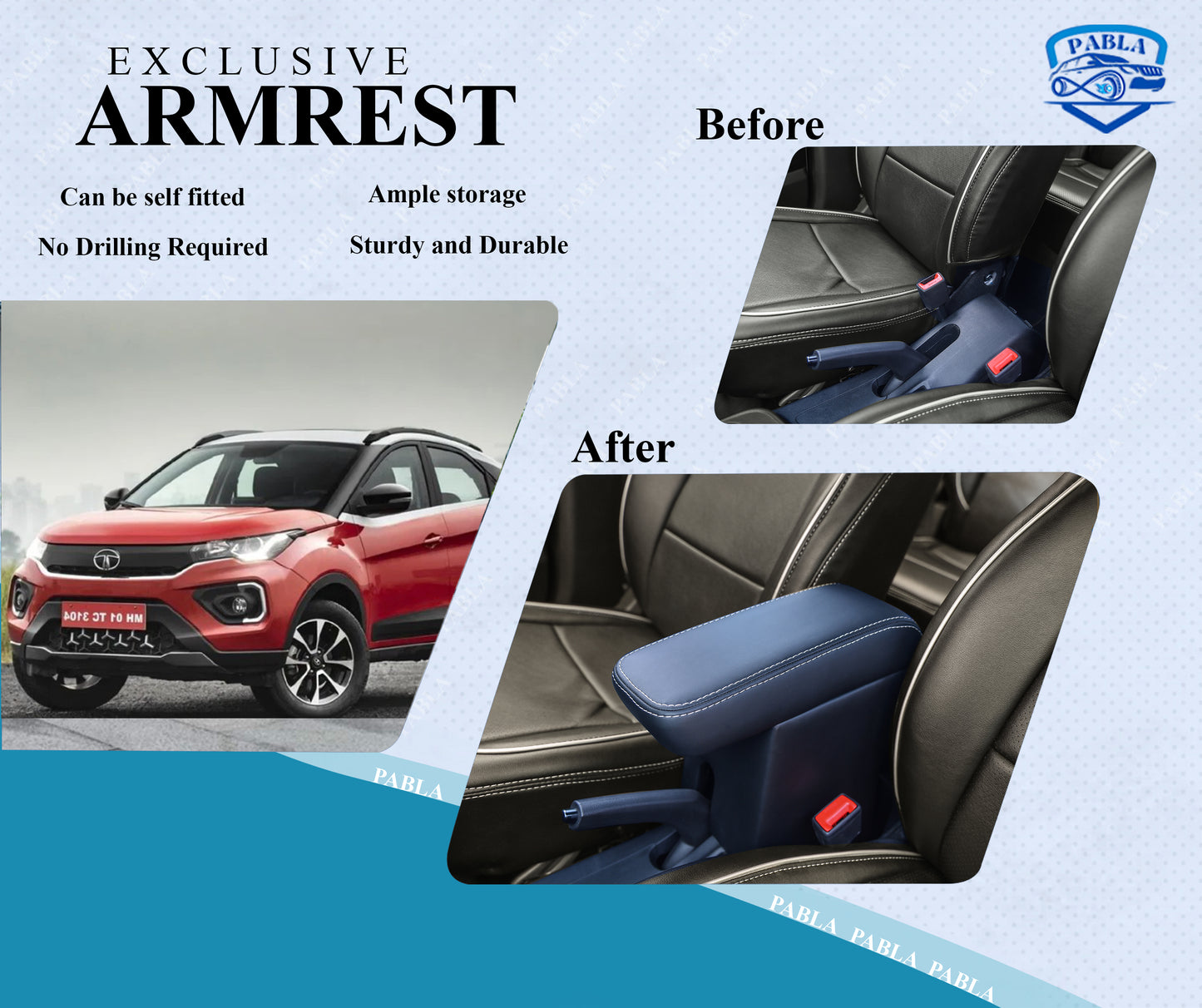 PABLA Car Center Armrest compatible with TATA NEXON (BLACK COLOR), Premium Comfort Padding, Spacious Storage Compartment, Easy Installation