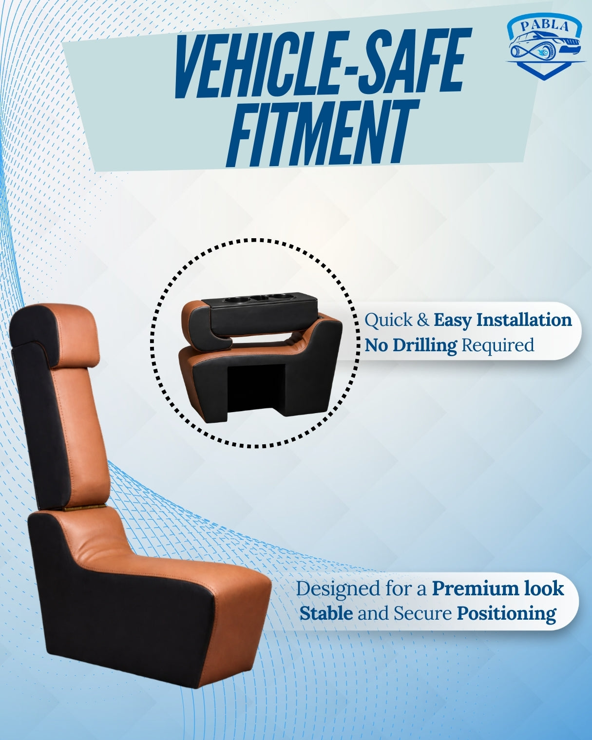 Pabla Wooden Car Center Seat & Premium Convertible Armrest with 2 Bottle and Mobile Holder COMPATABLE WITH INNOVA CRYSTA 2016-2025 (Black and Tan)