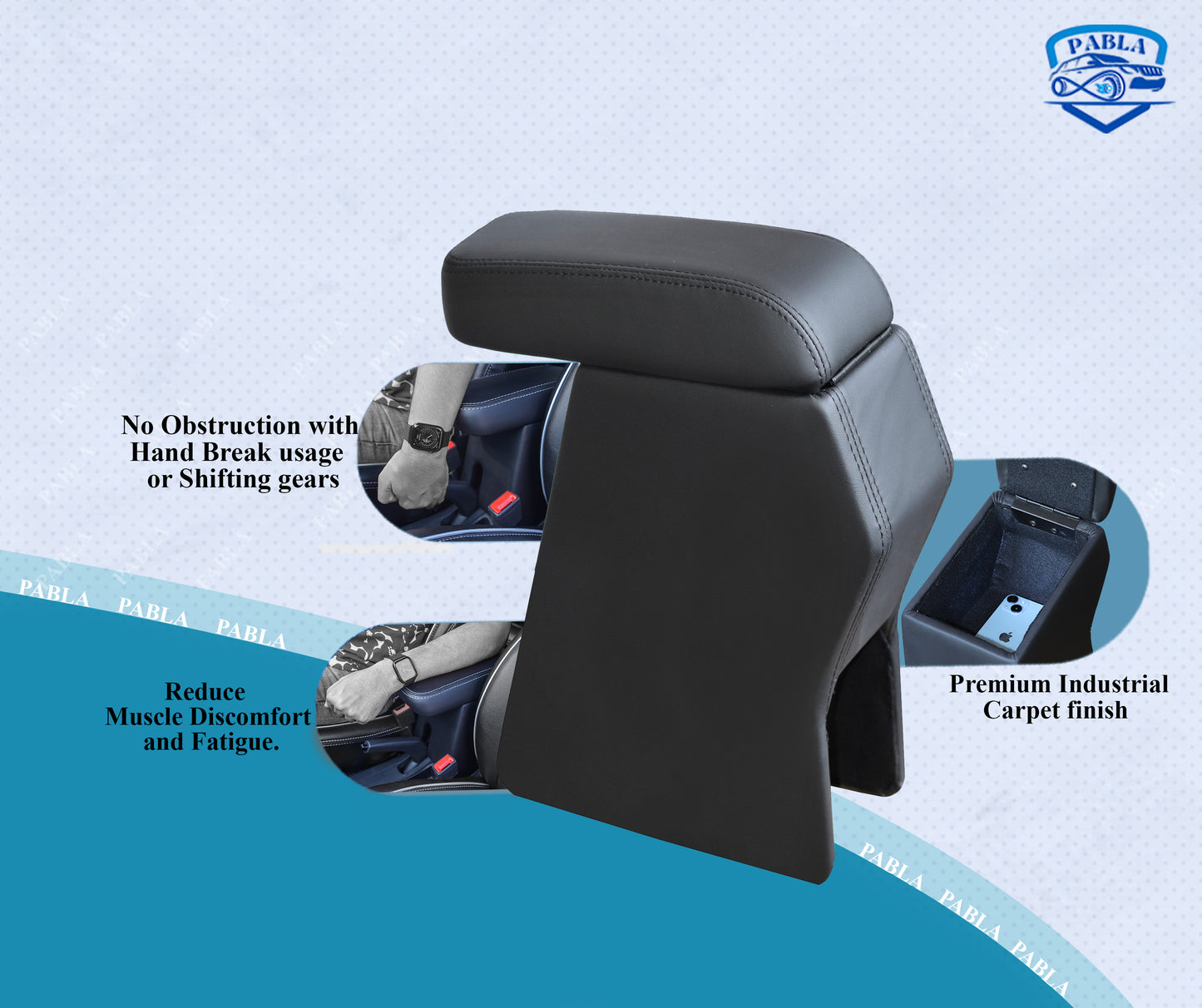 PABLA Premium Comfort Padding, Spacious Storage Compartment, Easy Installation Car Armrest With Storage For Swift 2011-2023,Eon Old Dzire/Dzire Tour/Celerio/Ritz,SX4/Ignish/TATA Vista/Manza/Zest/Bolt/Amaze,Mobilio,Brio,BRV(Black)