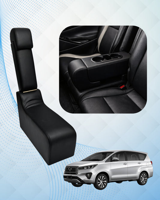 Pabla Wooden Car Center Seat & Premium Convertible Armrest with 2 Bottle and Mobile Holder COMPATABLE WITH INNOVA CRYSTA 2016-2025 (Black)
