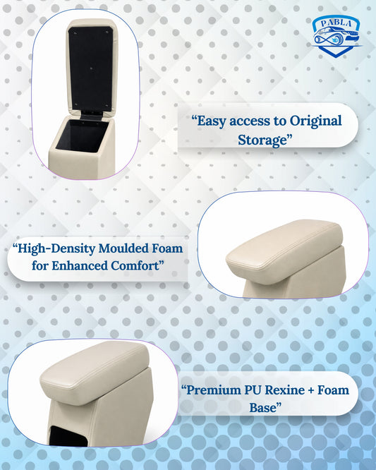 PABLA Car Center Armrest compatible with HONDA New AMAZE 2025-26 (V,VX,ZX,MODELS) BEIGE, Premium Comfort Padding, Spacious Storage Compartment, Easy Installation