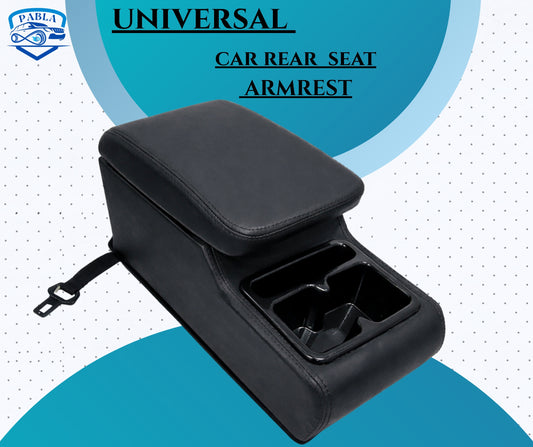 PABLA New Universal Car Rear Seat Armrest with Two Bottle Holder Premium Comfort Padding, Spacious Storage Compartment, Easy Installation Full Black Color