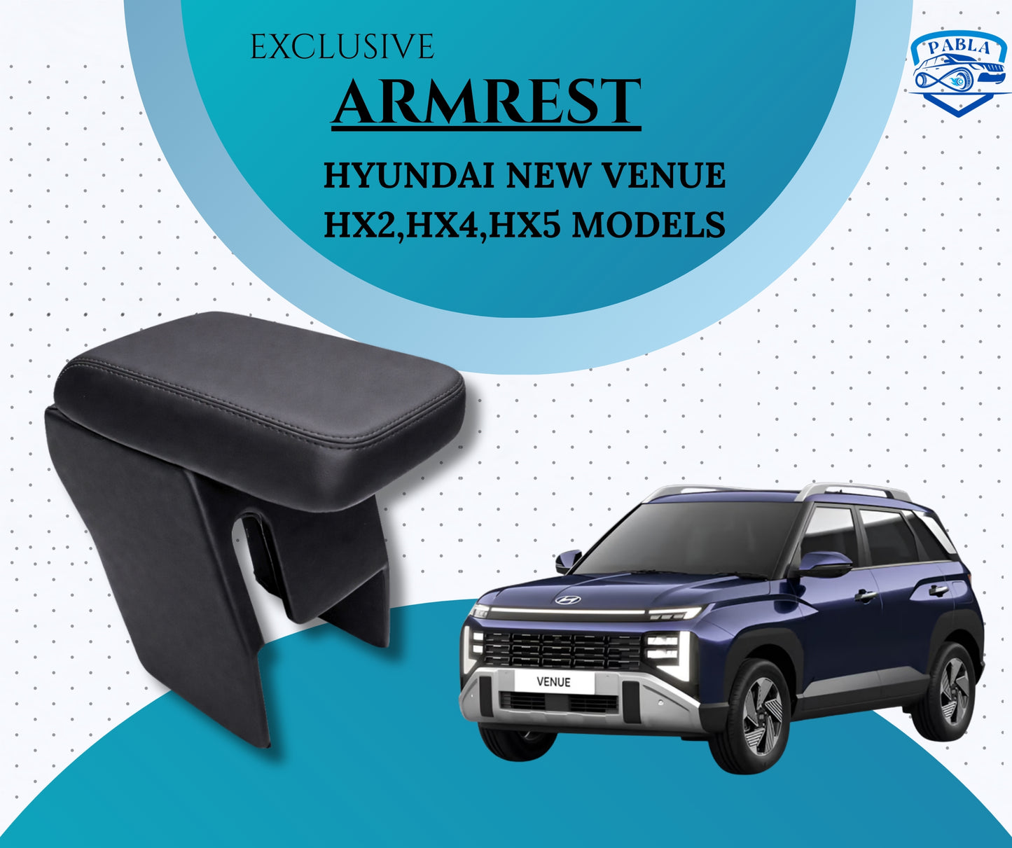 PABLA Car Center Armrest compatible with Hyundai New Venue 2025 HX2, HX4,HX5 Series, Black, Premium Comfort Padding, Spacious Storage Compartment, Easy Installation