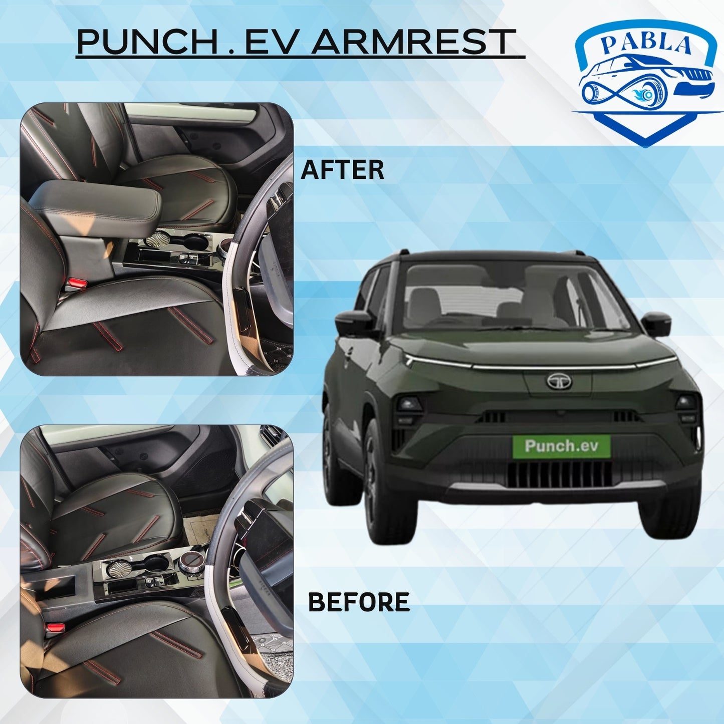 Pabla High-End Car Center Armrest with Storage Compartment and Ultimate Comfort only For TATA PUNCH.EV (Black Color)Premium Comfort Padding, Spacious Storage Compartment, Easy Installation