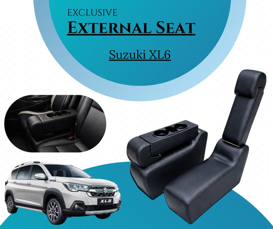 Pabla Car Center External Seat & Premium Armrest with 2 Bottle/Glass and Mobile Holder compatible with (NEXA XL6, Black)