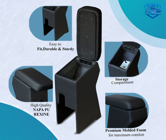 PABLA Car Center Armrest compatible with HYUNDAI- i-10 Grand, Grand Nios, New Sentro 2019 to 2026 model, Aura, X-cent,  Black, Premium Comfort Padding, Spacious Storage Compartment, Easy Installation