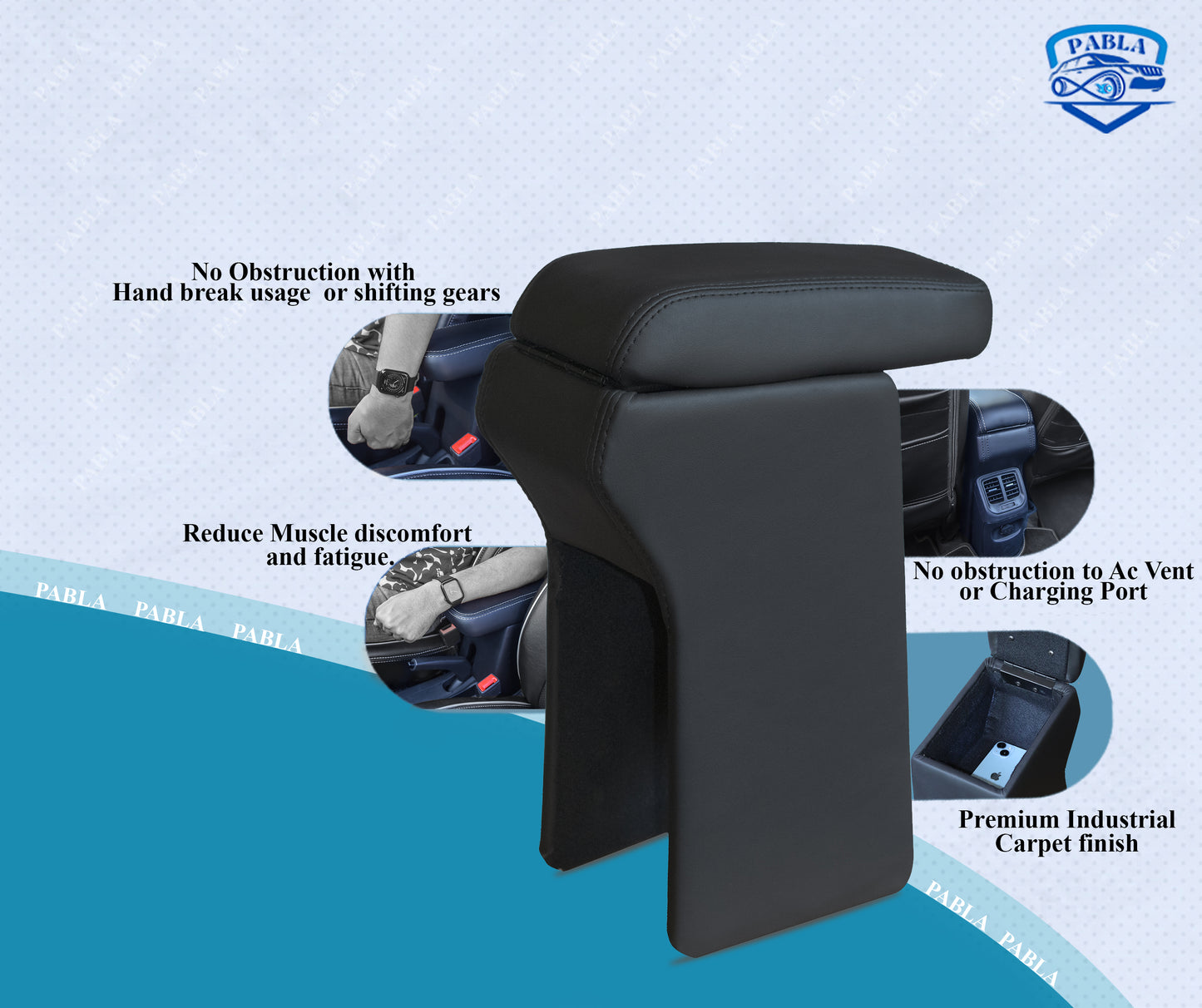PABLA Car Center Armrest compatible with HYUNDAI- i-10 Grand, Grand Nios, New Sentro 2019 to 2026 model, Aura, X-cent,  Black, Premium Comfort Padding, Spacious Storage Compartment, Easy Installation