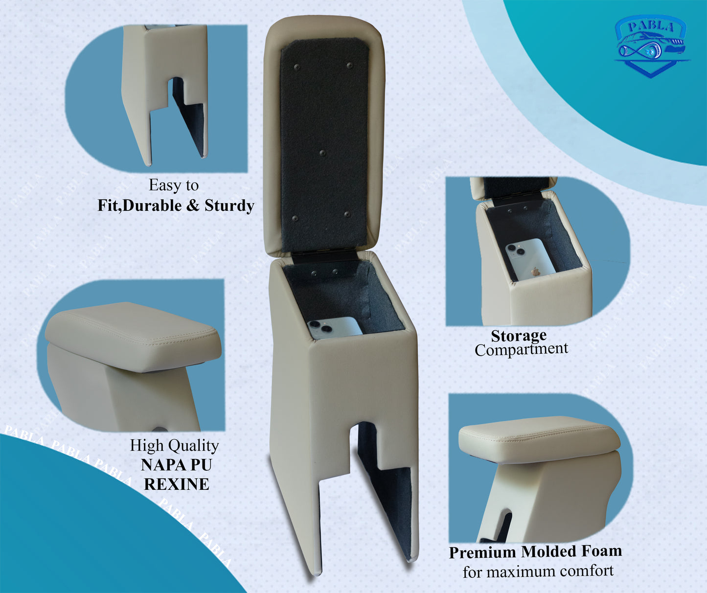 PABLA Car Center Armrest compatible with MARUTI SWIFT DZIRE 2017+ all Models NEW SWIFT 2024 ZXI,ZXI+ MODELS BEIGE, Premium Comfort Padding, Spacious Storage Compartment, Easy Installation