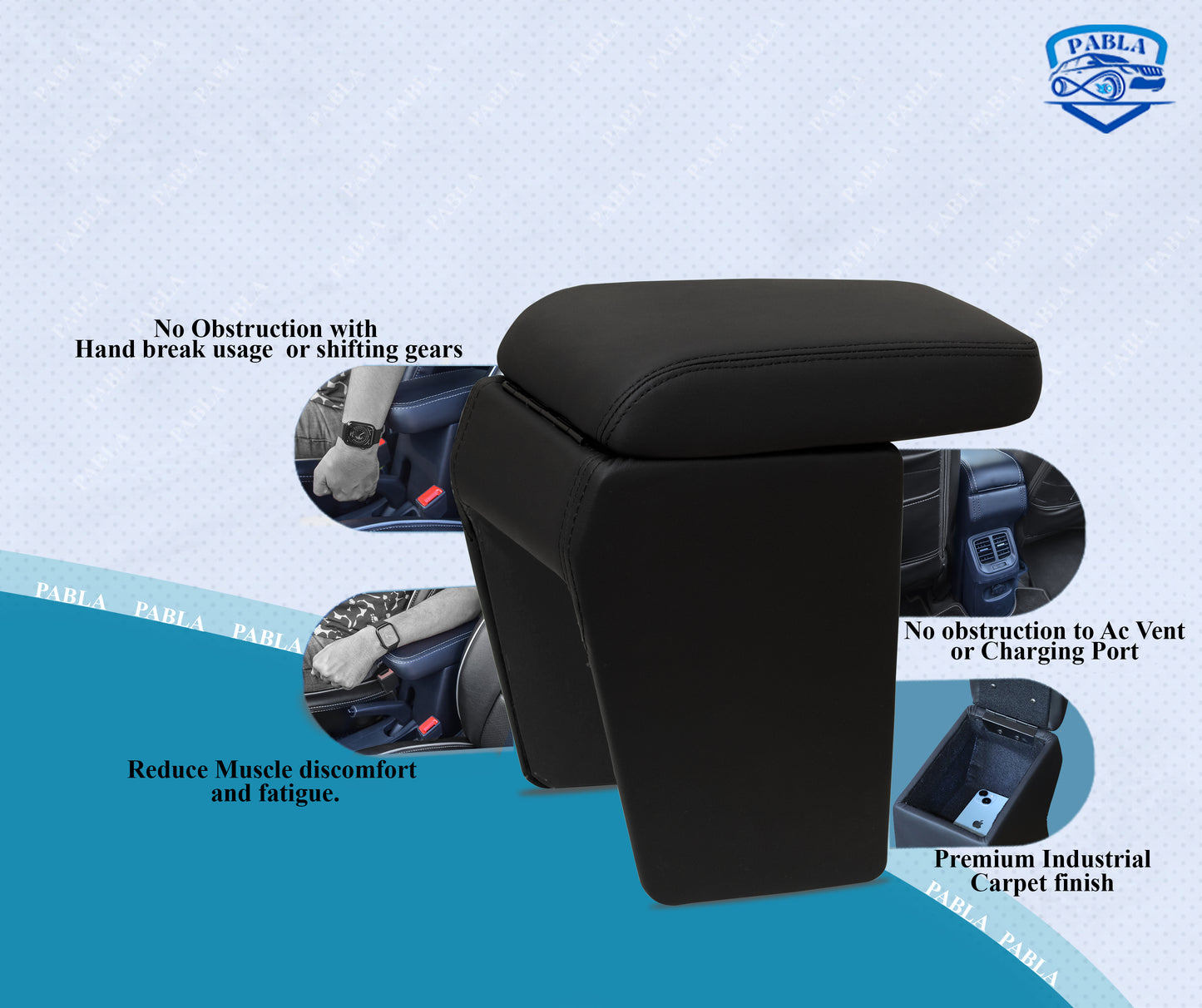 PABLA Car Center Armrest compatible with TATA NEXON  (BLACK COLOR), Premium Comfort Padding, Spacious Storage Compartment, Easy Installation
