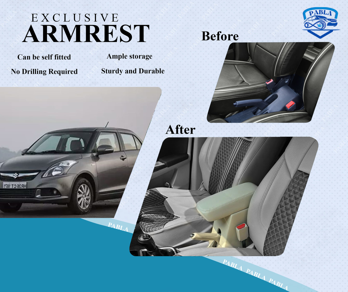 PABLA Car Center Armrest compatible with MARUTI SWIFT DZIRE 2017+ all Models NEW SWIFT 2024 ZXI,ZXI+ MODELS BEIGE, Premium Comfort Padding, Spacious Storage Compartment, Easy Installation
